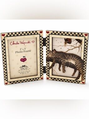 Charles Wysocki Hinged Double Photo Frame in Cream and Black Check